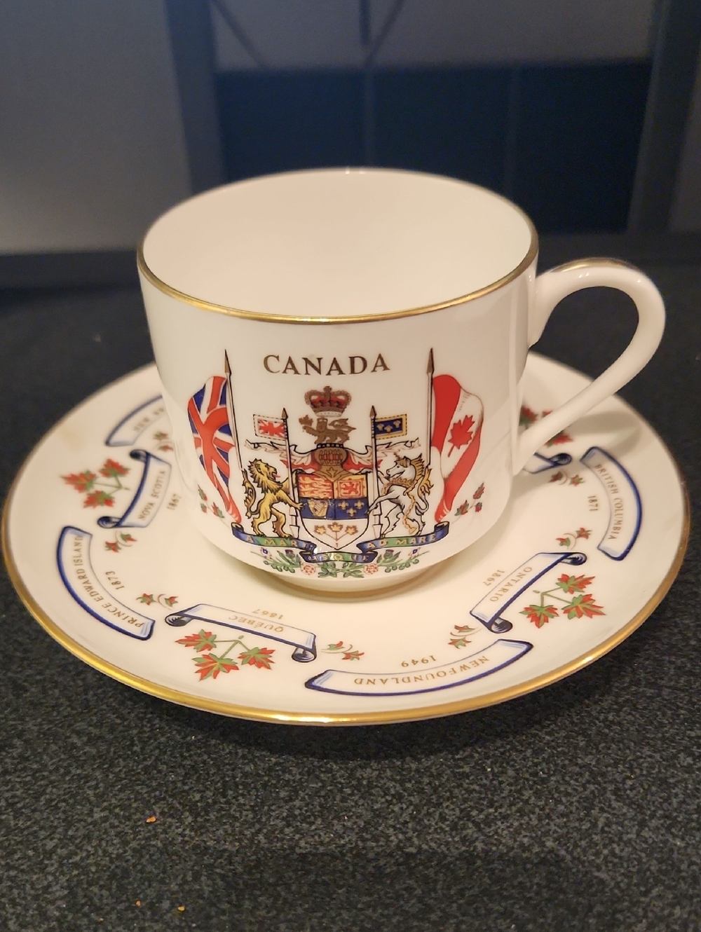 Aynsley England 1967 Vintage Canadian Centennial Tea Cup And Saucer